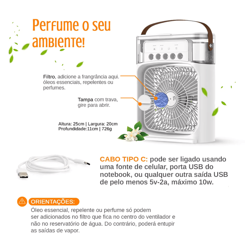 Ventilador Portátil e Climatizado Umidificador Ventilador Portátil USB  600ml